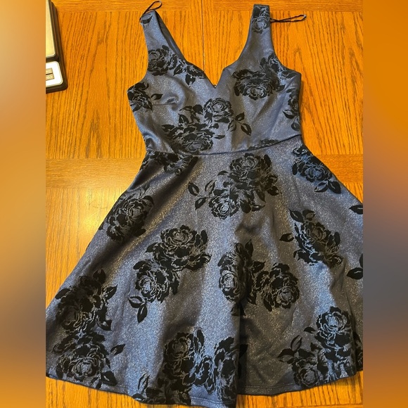 Francesca’s Mi Ami small dress fit n flare roses blue‎ black burnout velvet - Picture 11 of 11